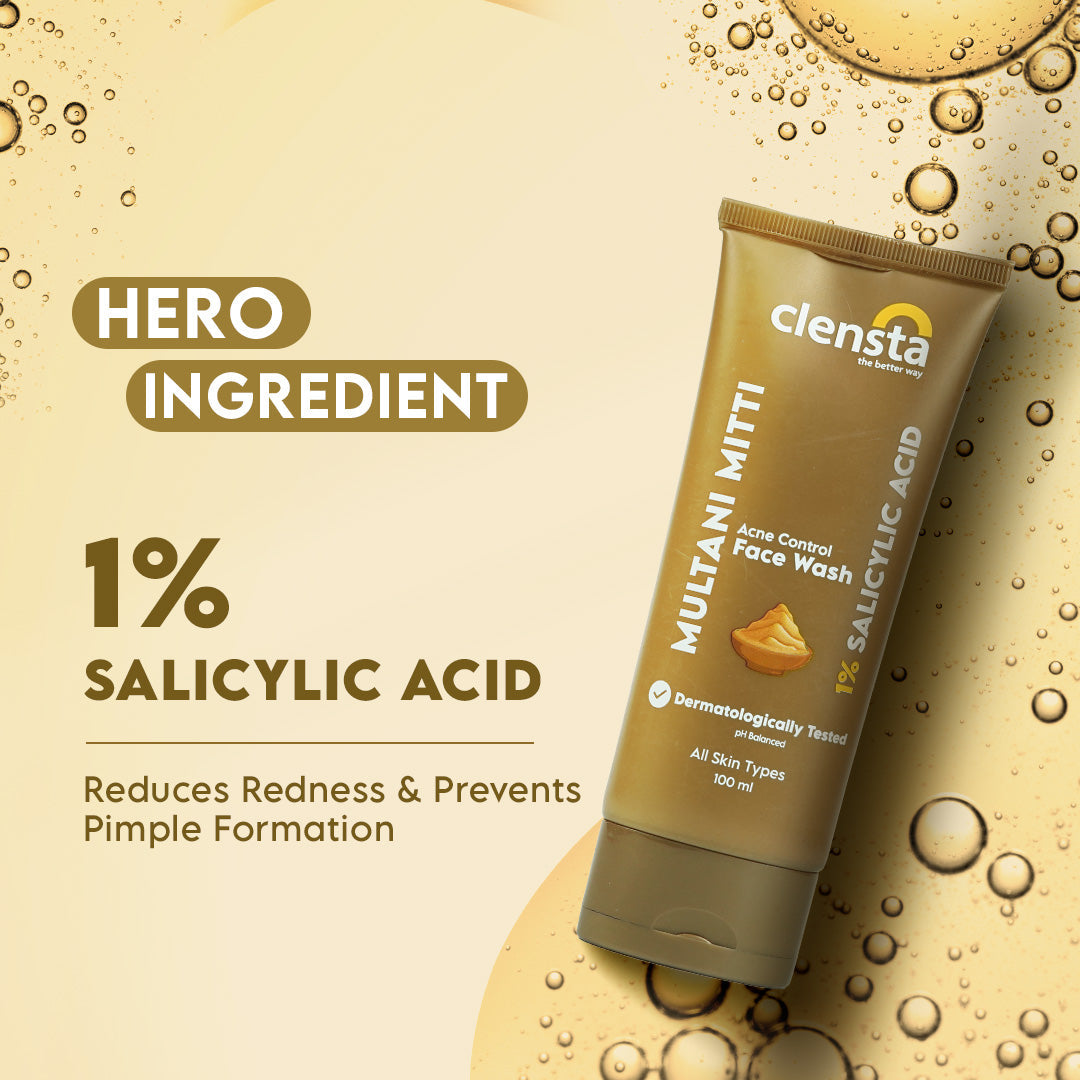 Clensta Multani Mitti Face Wash With 1% Salicylic Acid for clear skin | 100 g | iBellaa