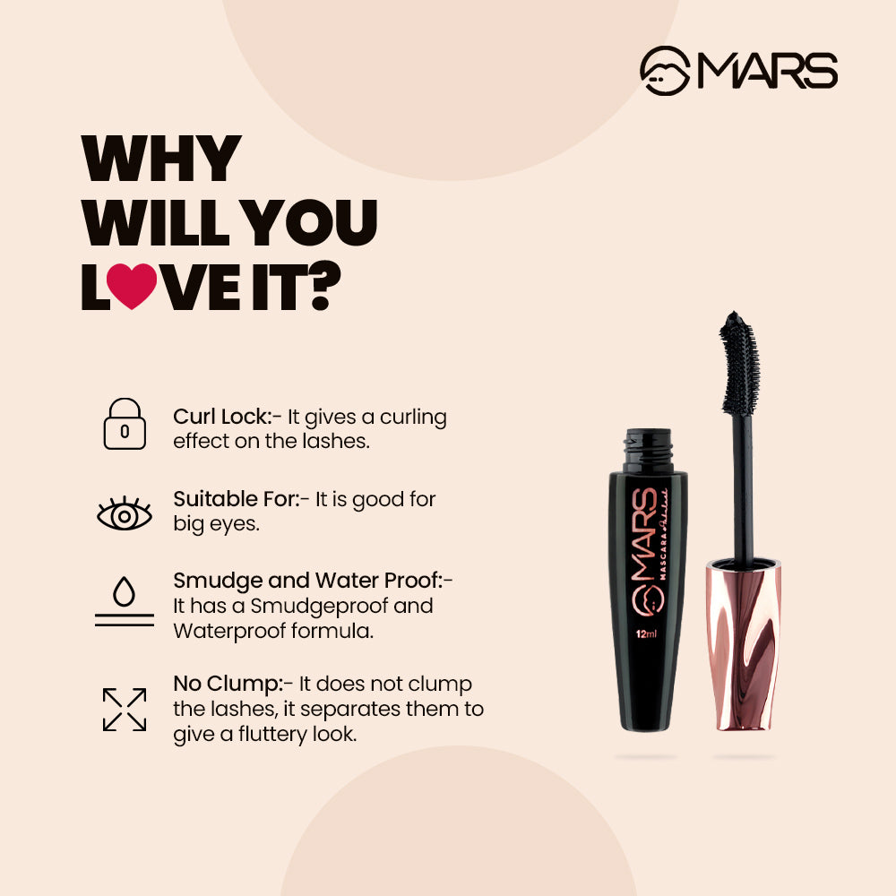 MARS Smudge & Water Proof Mascara | Fabulash Mascara | 12 ml| iBellaa