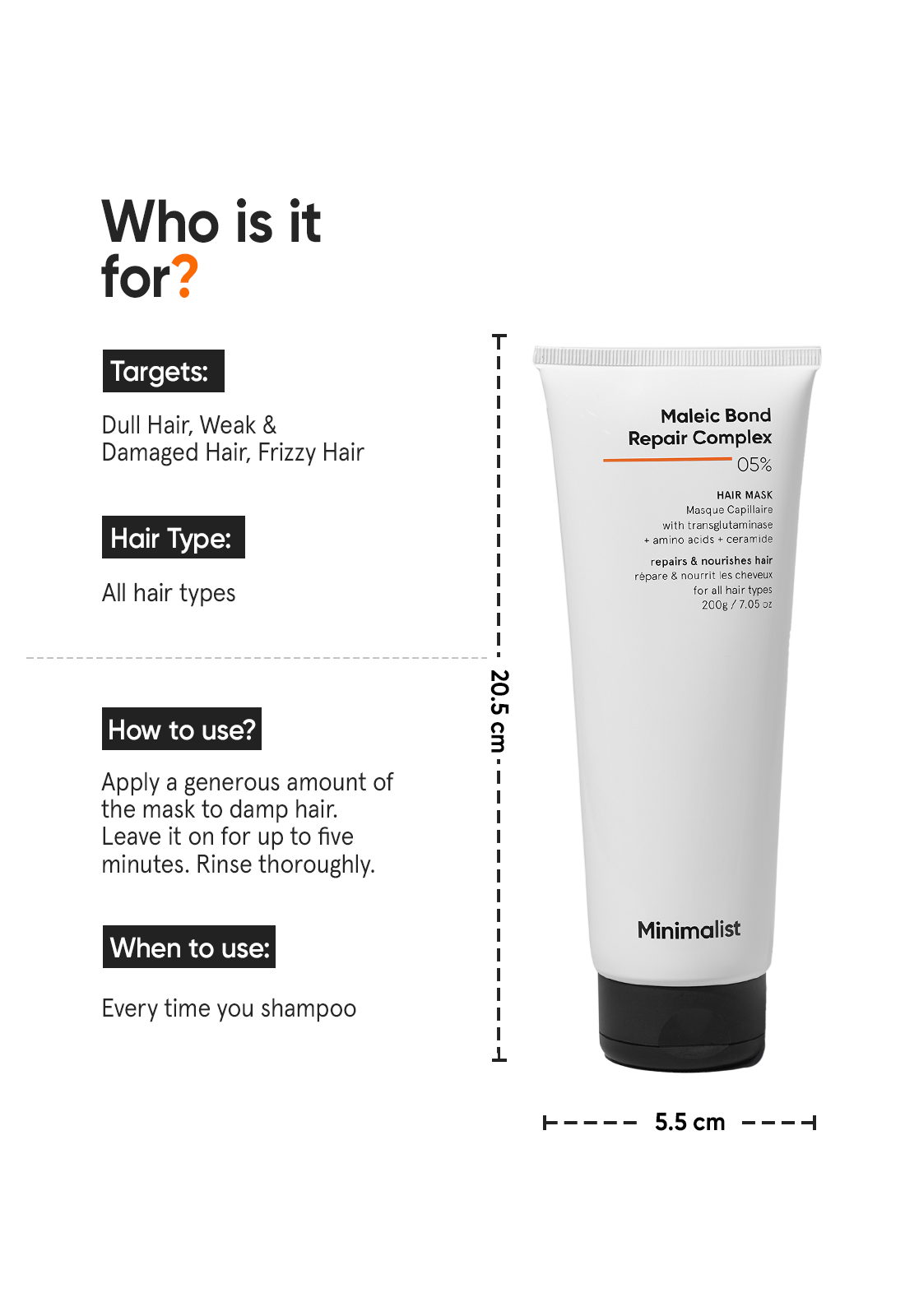 Minimalist Maleic Bond Repair Complex 5% Hair Mask | 200 g | iBellaa