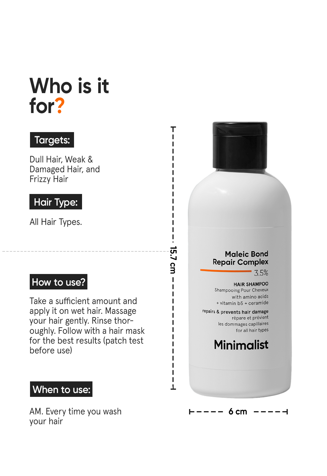 Minimalist Maleic Bond Repair Complex 3.5% Hair Shampoo | 250 ml | iBellaa