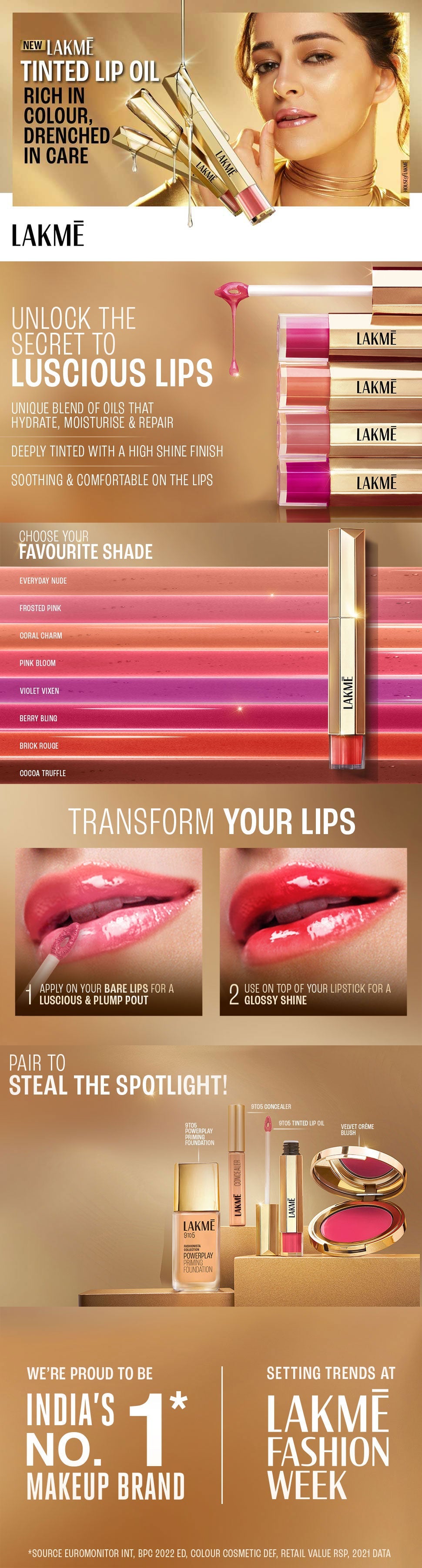 Lakme 9to5 Overtime Shine Tinted Lip Oil | 5.3 ml | iBellaa