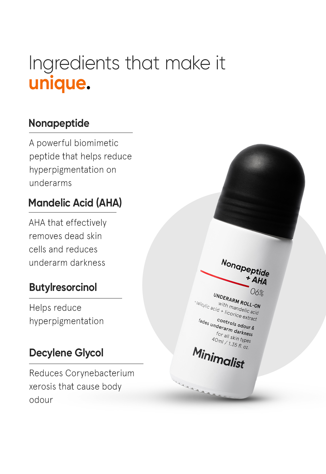 Minimalist Nonapeptide + AHA 6% Underarm Roll-On | 40 ml | iBellaa