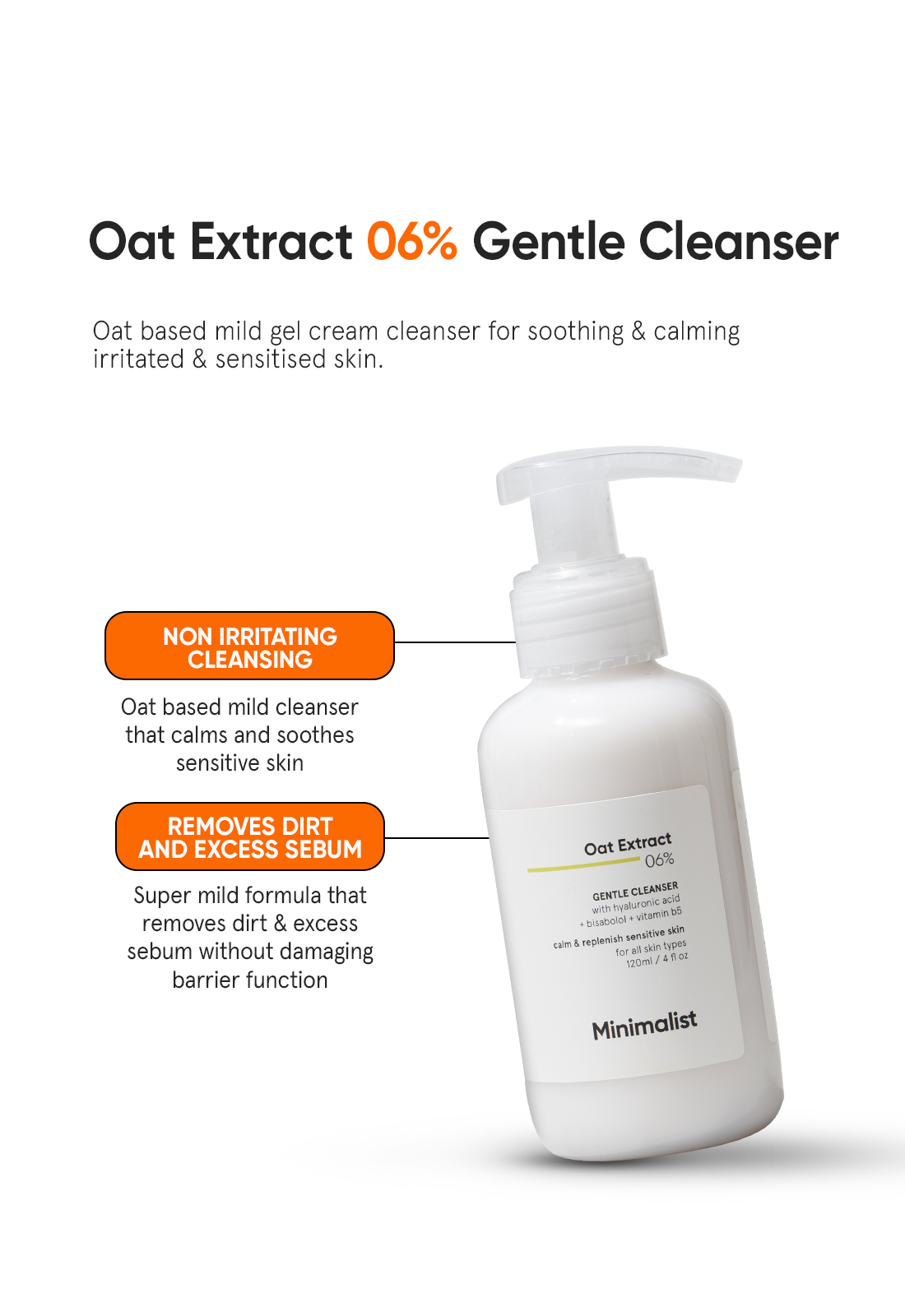 Minimalist Oat Extract 6% Gentle Cleanser | 120 ml | iBellaa