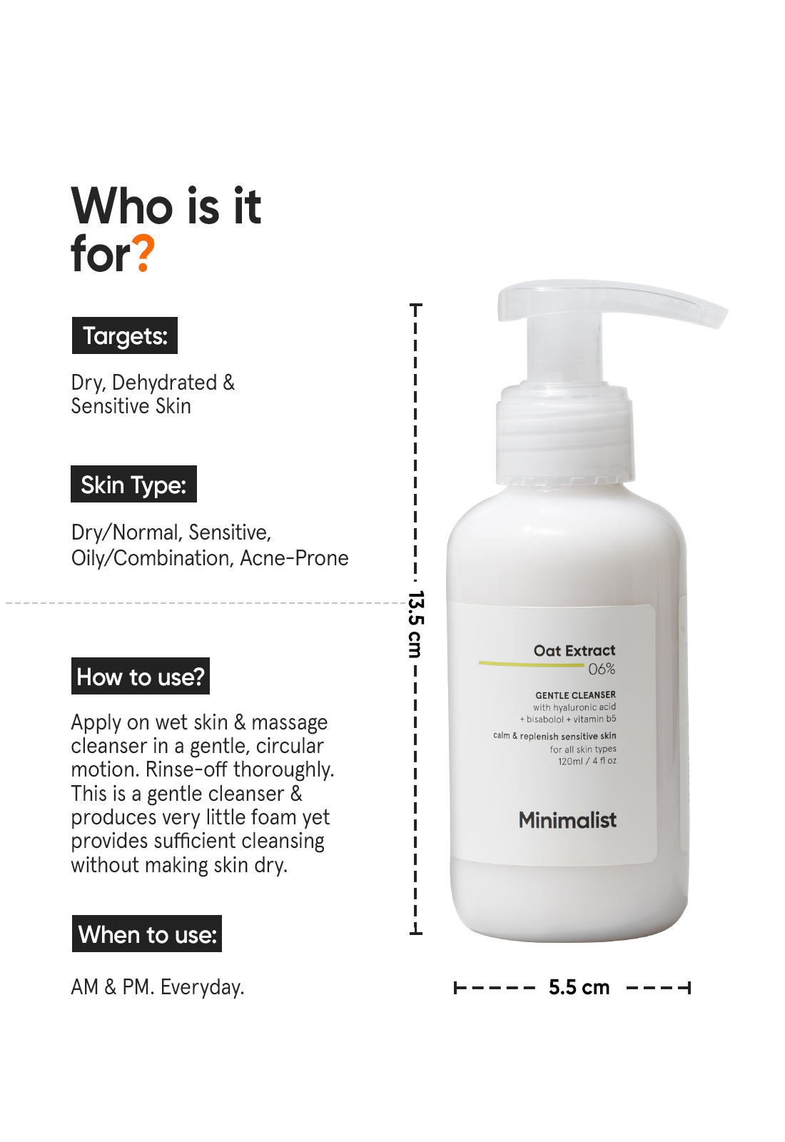 Minimalist Oat Extract 6% Gentle Cleanser | 120 ml | iBellaa