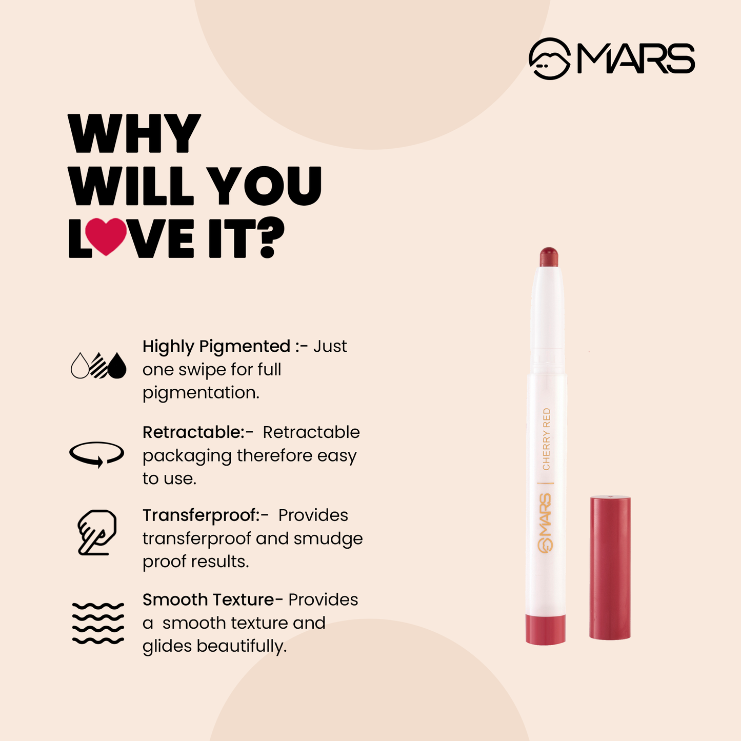 MARS Retractable Lip Crayon | Poppins | 1.3 g | iBellaa
