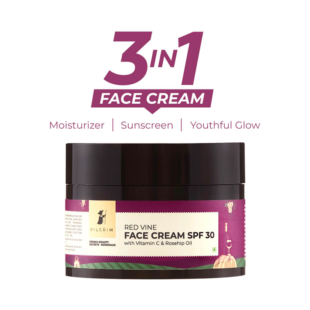 Pilgrim Red Vine Face Cream SPF 30 with Vitamin C & Rosehip Oil (PA+++) for Men | 50 g | iBellaa