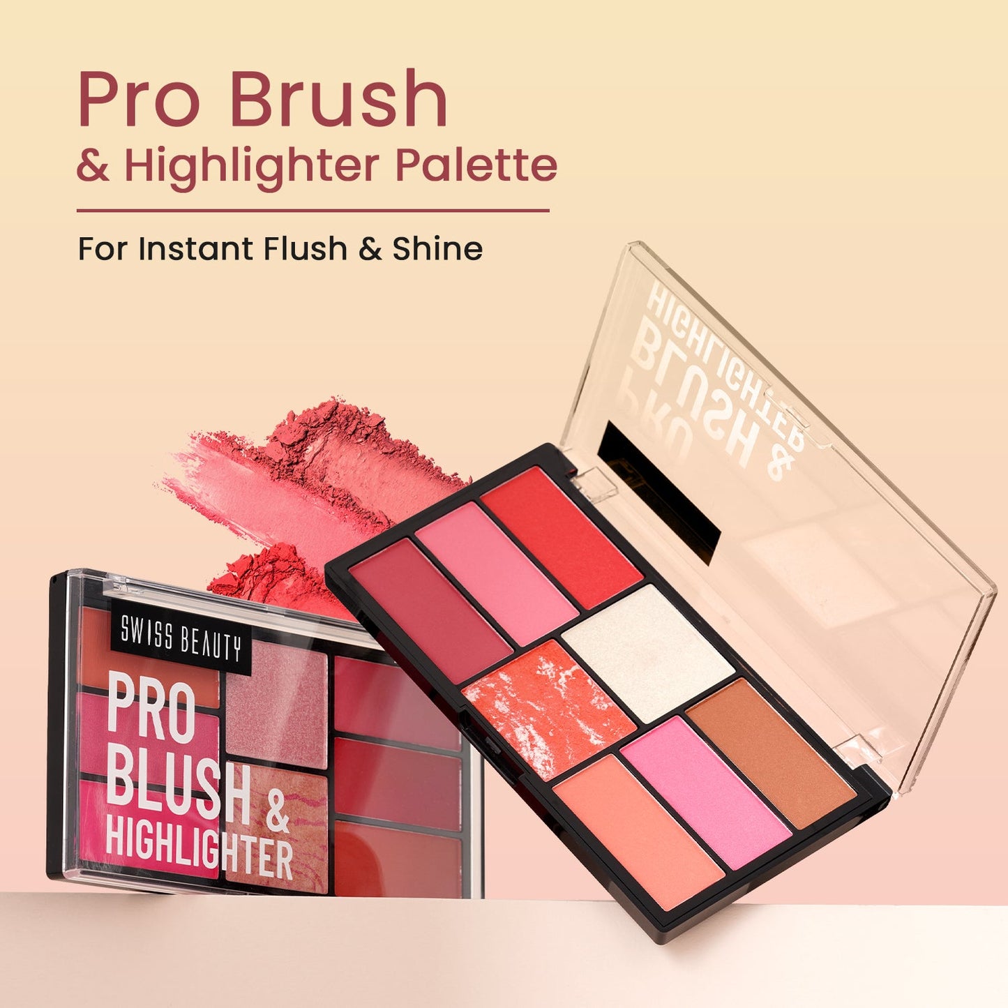Swiss Beauty Pro Blush & Highlighter Palette | 18 g | iBellaa