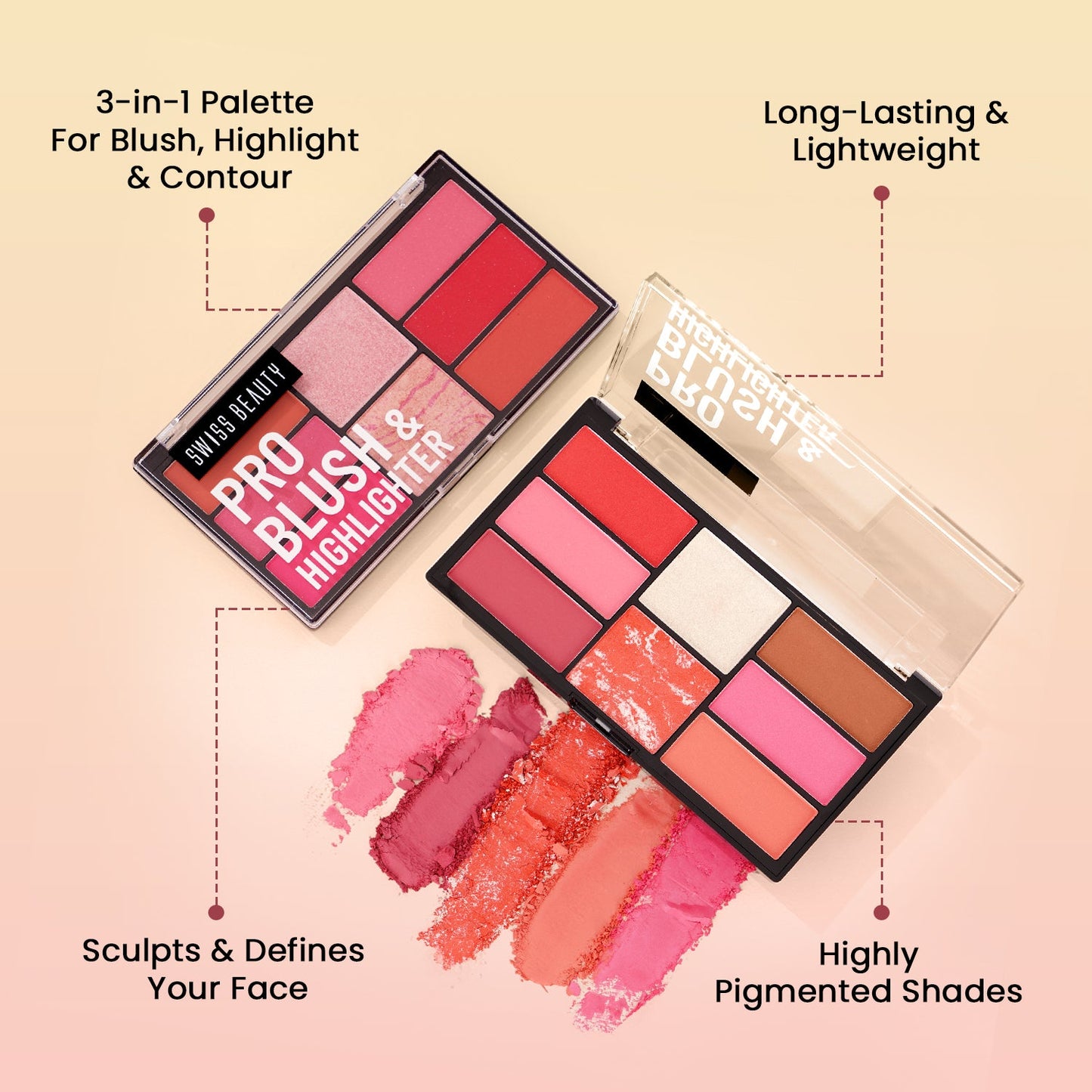 Swiss Beauty Pro Blush & Highlighter Palette | 18 g | iBellaa