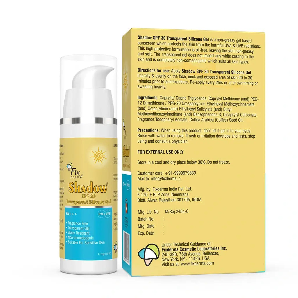 Fixderma Shadow SPF 30 Transparent Silicone Gel Sunscreen | 30 g | iBellaa