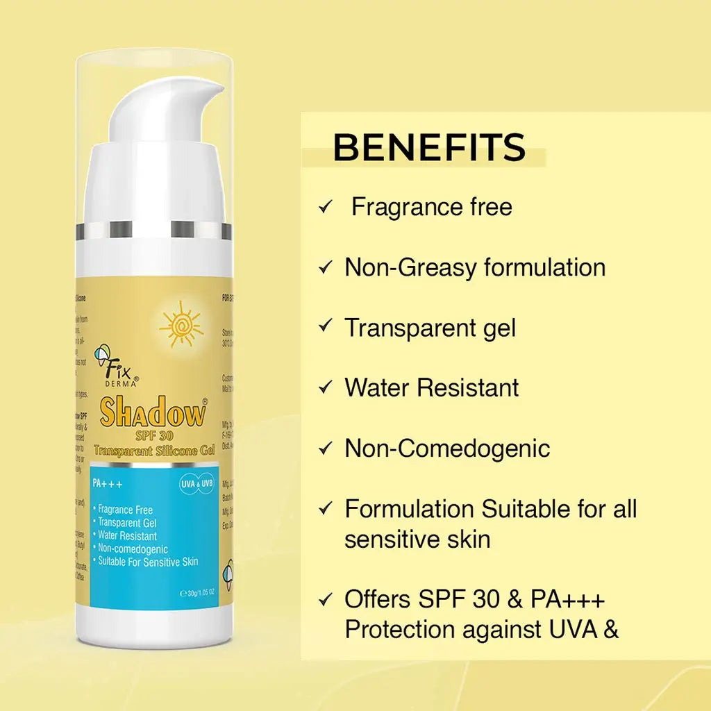 Fixderma Shadow SPF 30 Transparent Silicone Gel Sunscreen | 30 g | iBellaa