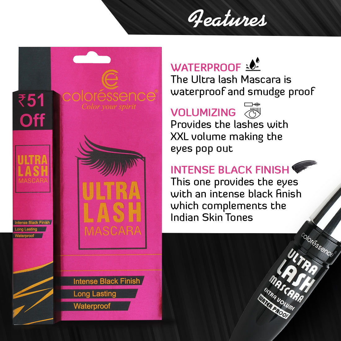 Coloressence Ultra Lash Mascara (Black) | 10 ml | iBellaa