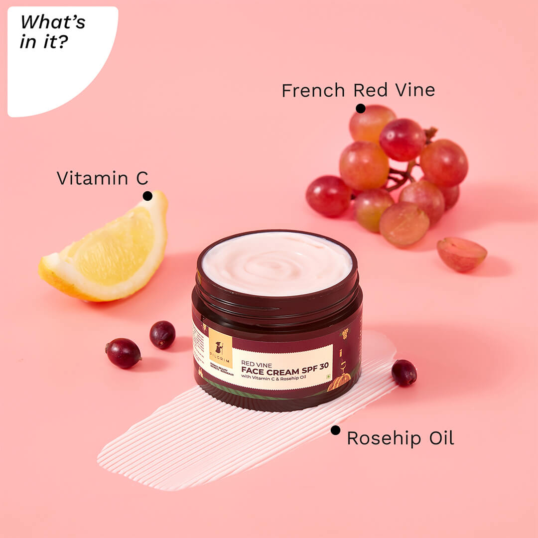 Pilgrim Red Vine Face Cream SPF 30 with Vitamin C & Rosehip Oil (PA+++) for Men | 50 g | iBellaa
