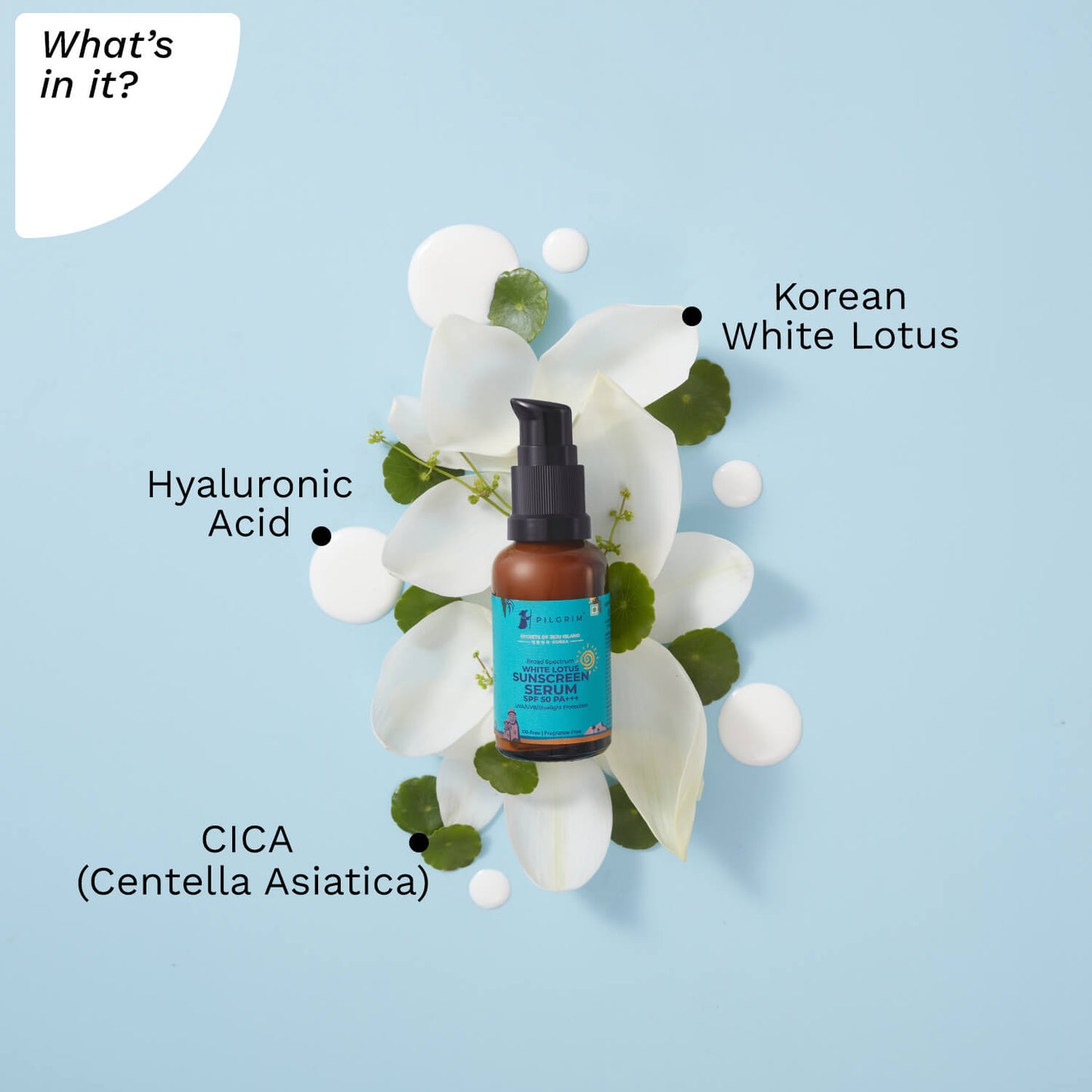 Pilgrim White Lotus Sunscreen Serum SPF 50 PA+++ | 30 ml | iBellaa