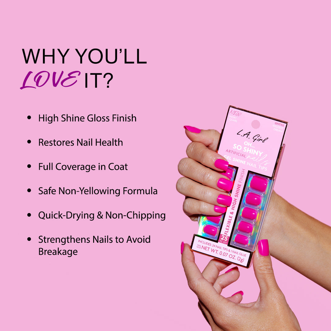 L.A GIRL Oh So Shiny Artificial Nail Tips-Wildest Dream -25 Pc Kit | iBellaa