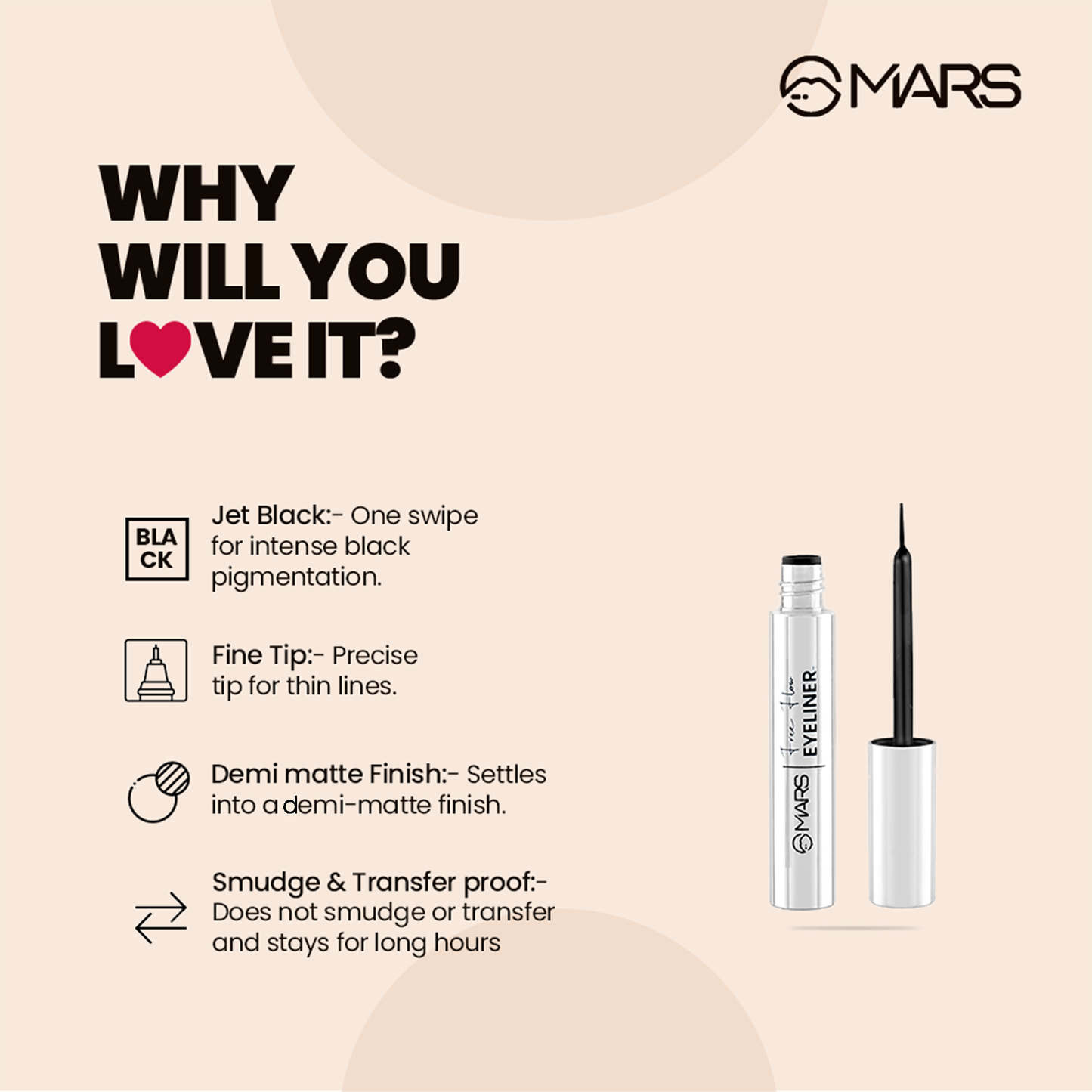 MARS Black Liquid Eyeliner | Free Flow Eyeliner | 6 ml | iBellaa