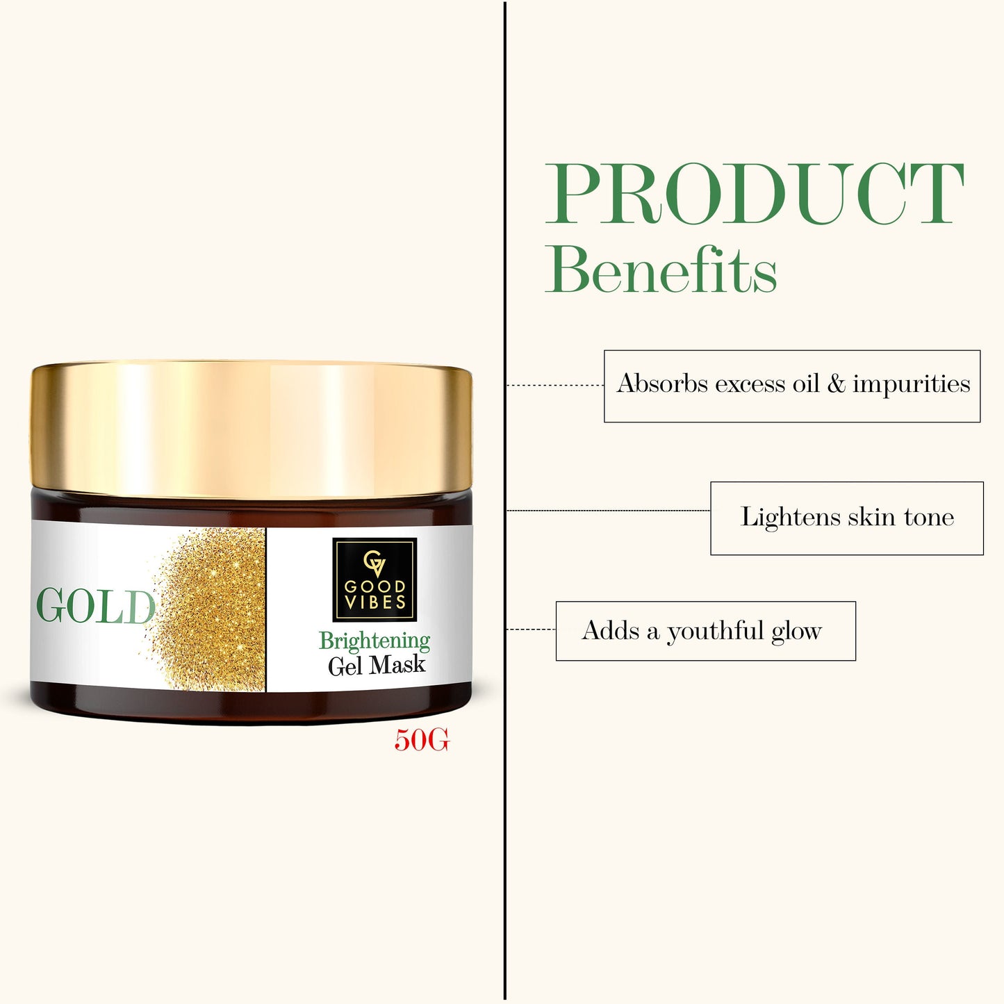 Good Vibes Gold Brightening Gel Mask - Anti-Ageing, Nourishing | 50 g | iBellaa
