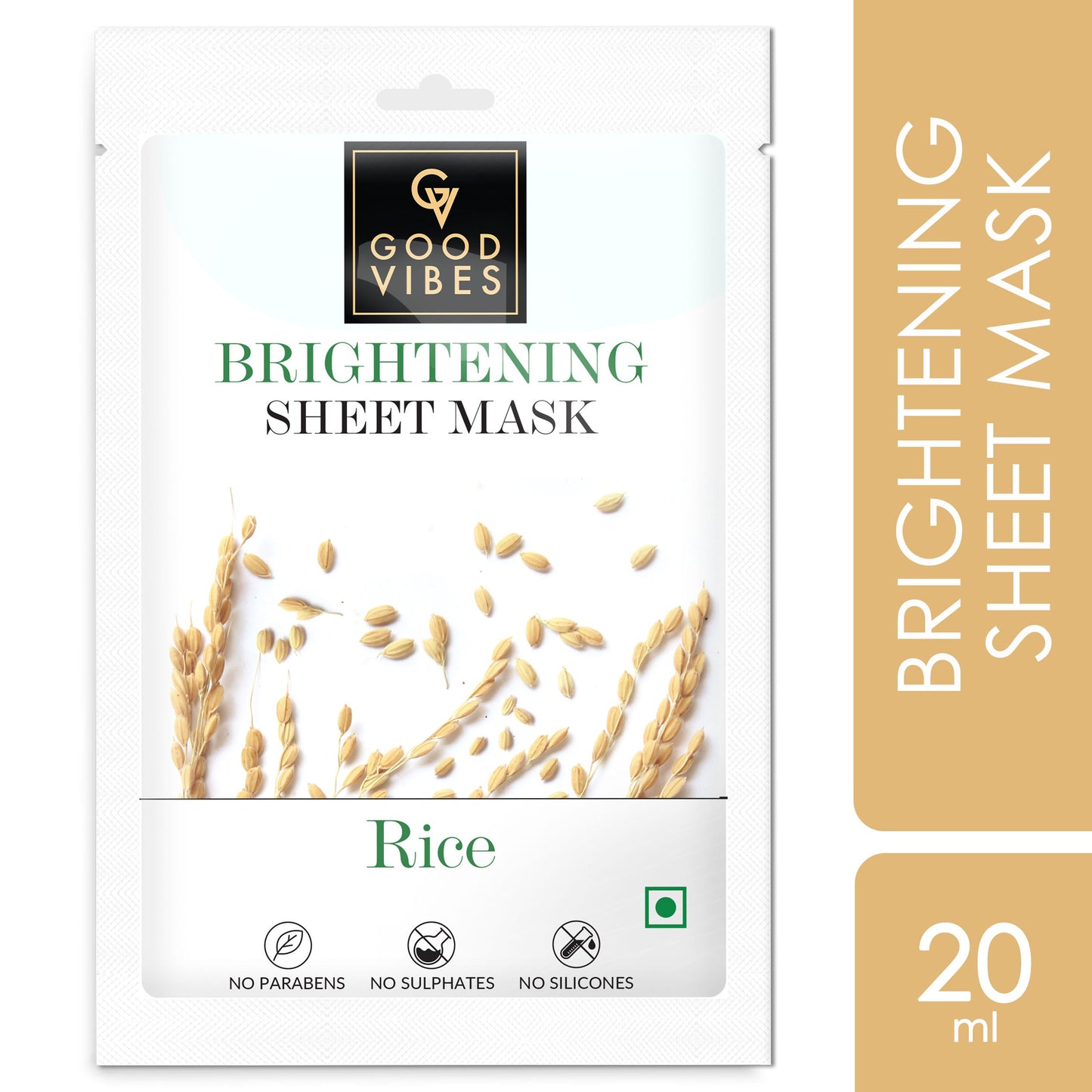 Good Vibes Rice Brightening Sheet Mask - Lightweight Hydrating Moisturizing Softening Face Serum Sheet Mask | 20 ml | iBellaa