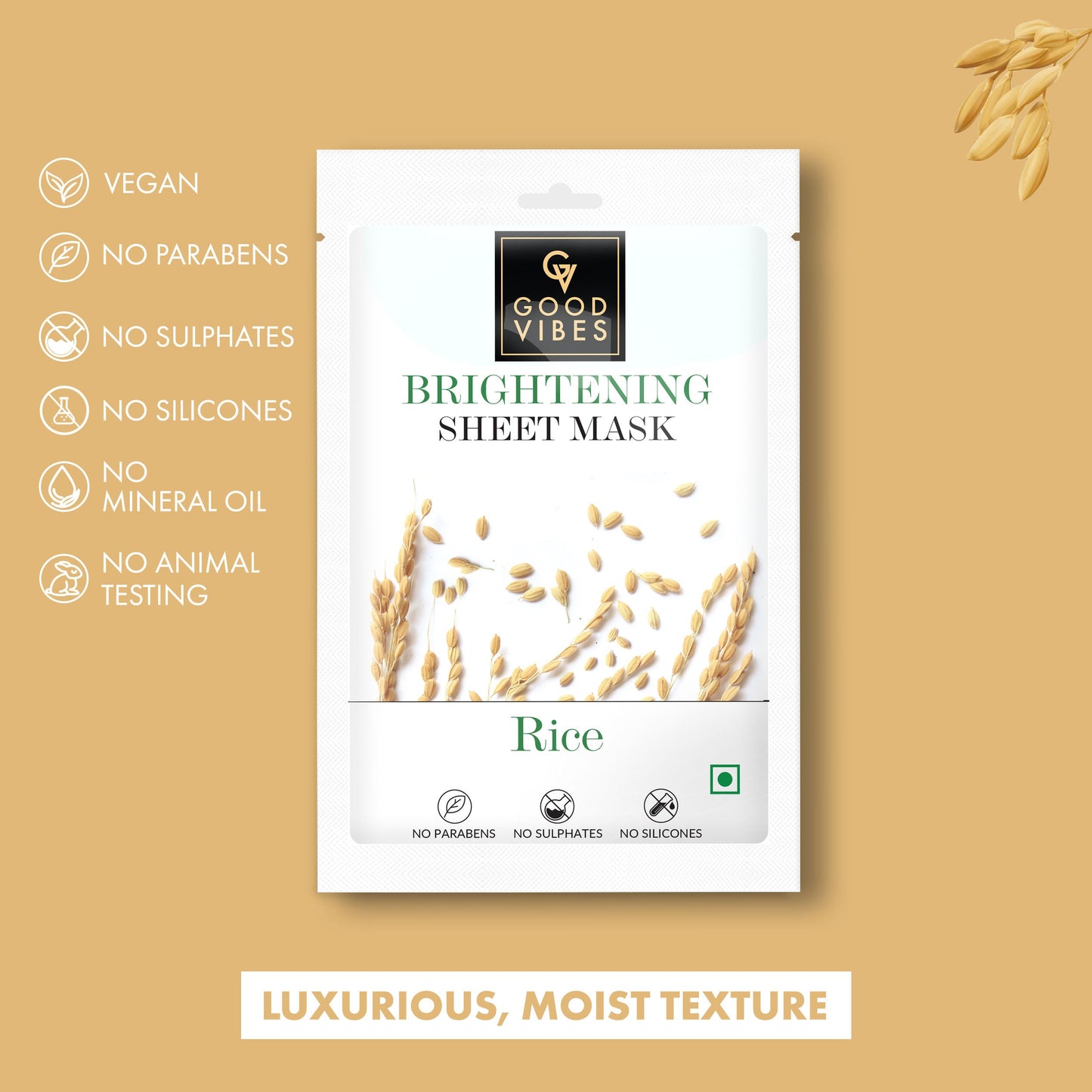 Good Vibes Rice Brightening Sheet Mask - Lightweight Hydrating Moisturizing Softening Face Serum Sheet Mask | 20 ml | iBellaa