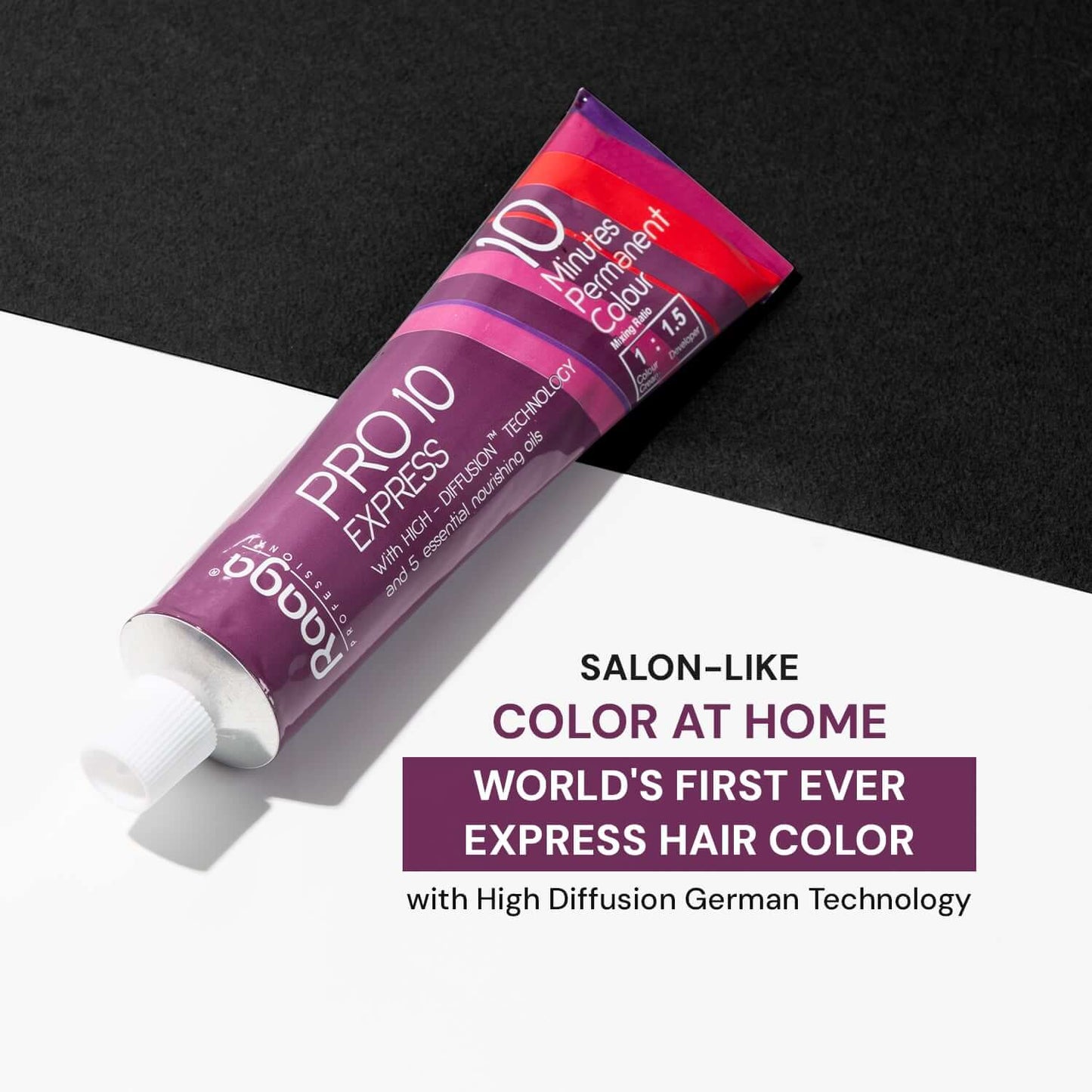 Raaga Professional Pro 10 Express Colour | 10 Minutes Permanent Hair Colour (Black 1) - 90 g | iBellaa