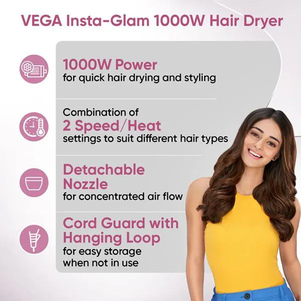 VEGA Insta Glam 1000 Watts Hair Dryer - VHDH-20 | iBellaa
