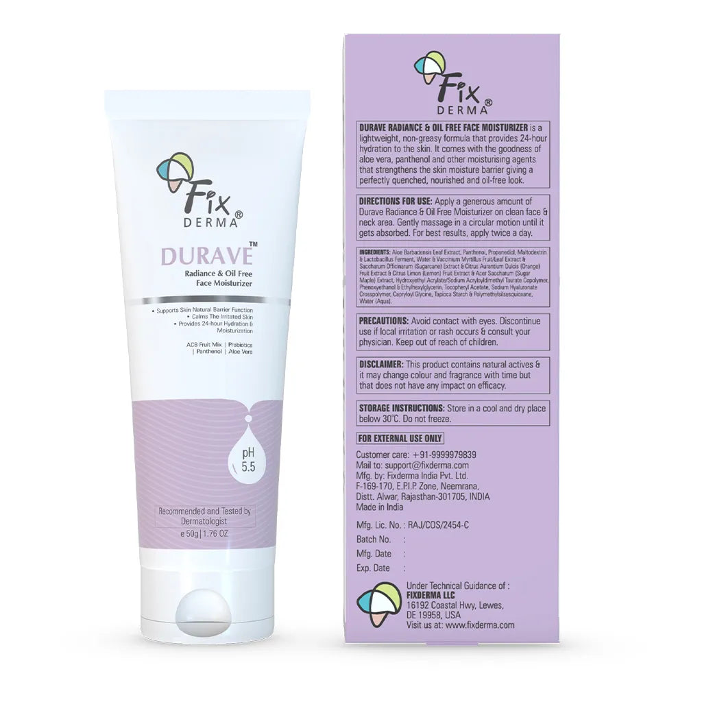 Fixderma Durave Radiance, Oil Free & Brightening Face Moisturizer | 50 g | iBellaa