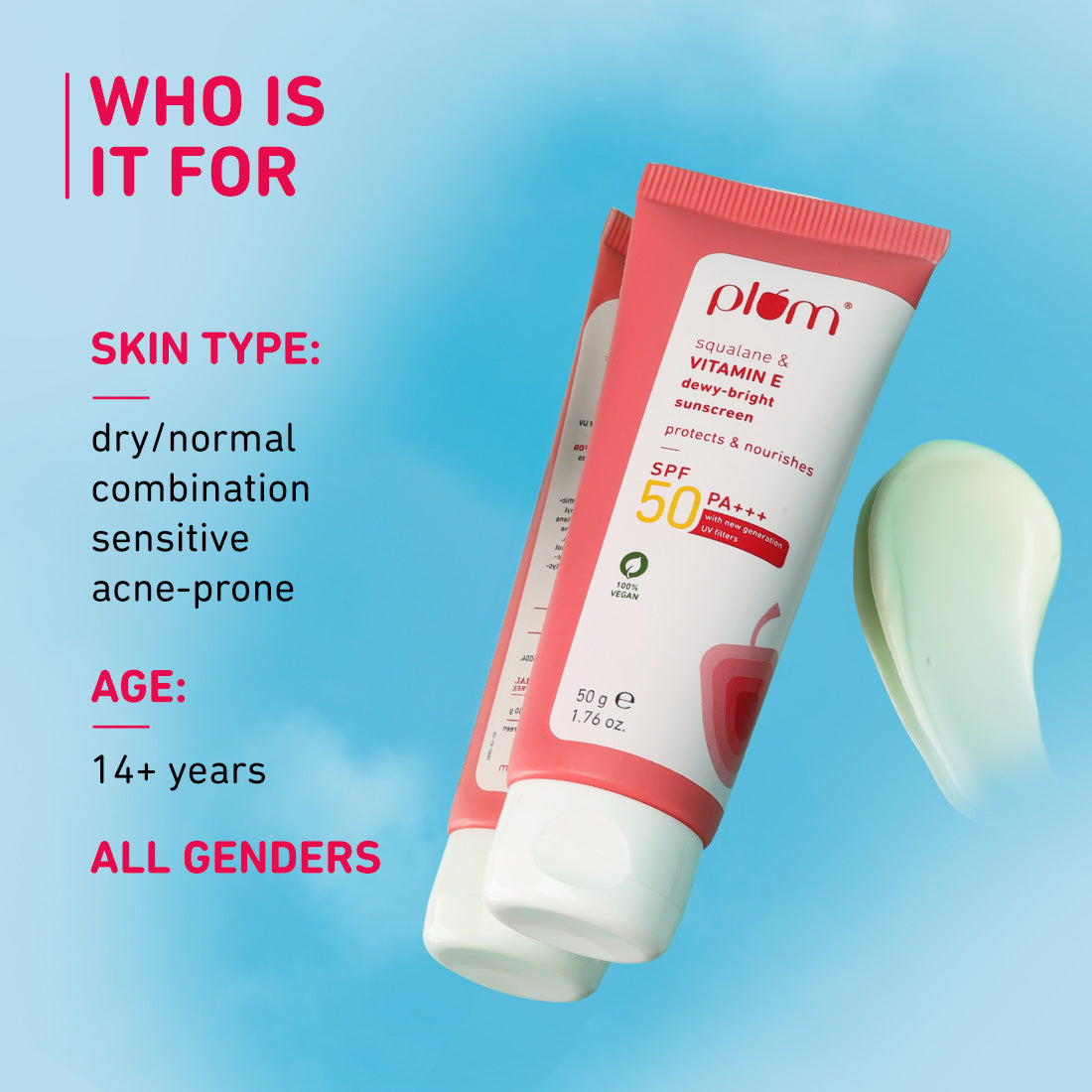 Plum Squalane & Vitamin E SPF 50 PA+++ Sunscreen | 50 g | iBellaa